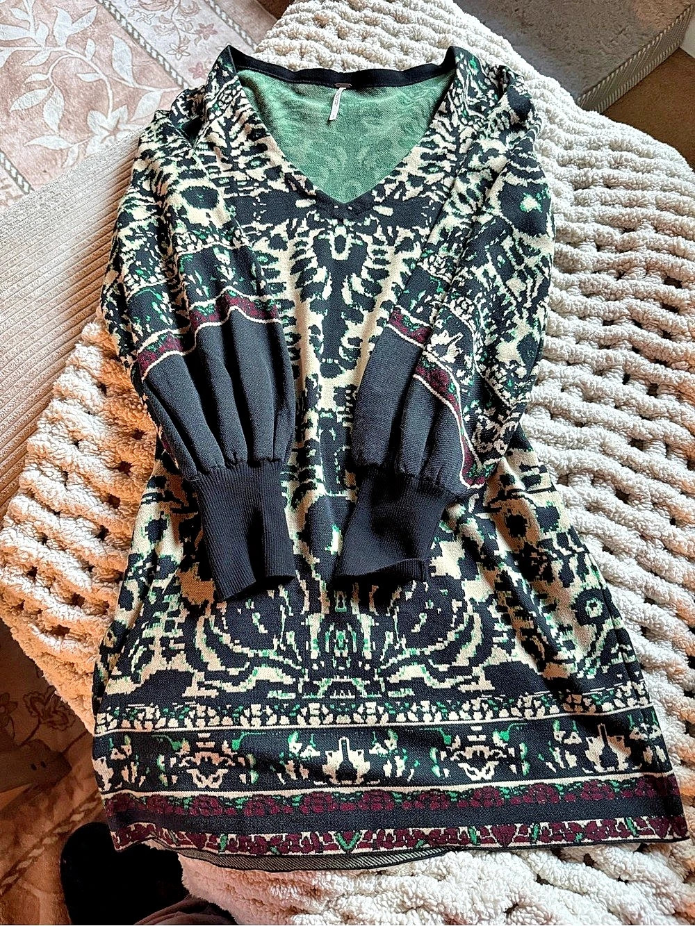 Free People Printed Mini Dress in Black & Green Size Small NWT